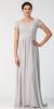 Floral Lace Top Short Sleeves Long Bridesmaid MOB Dress in Silver